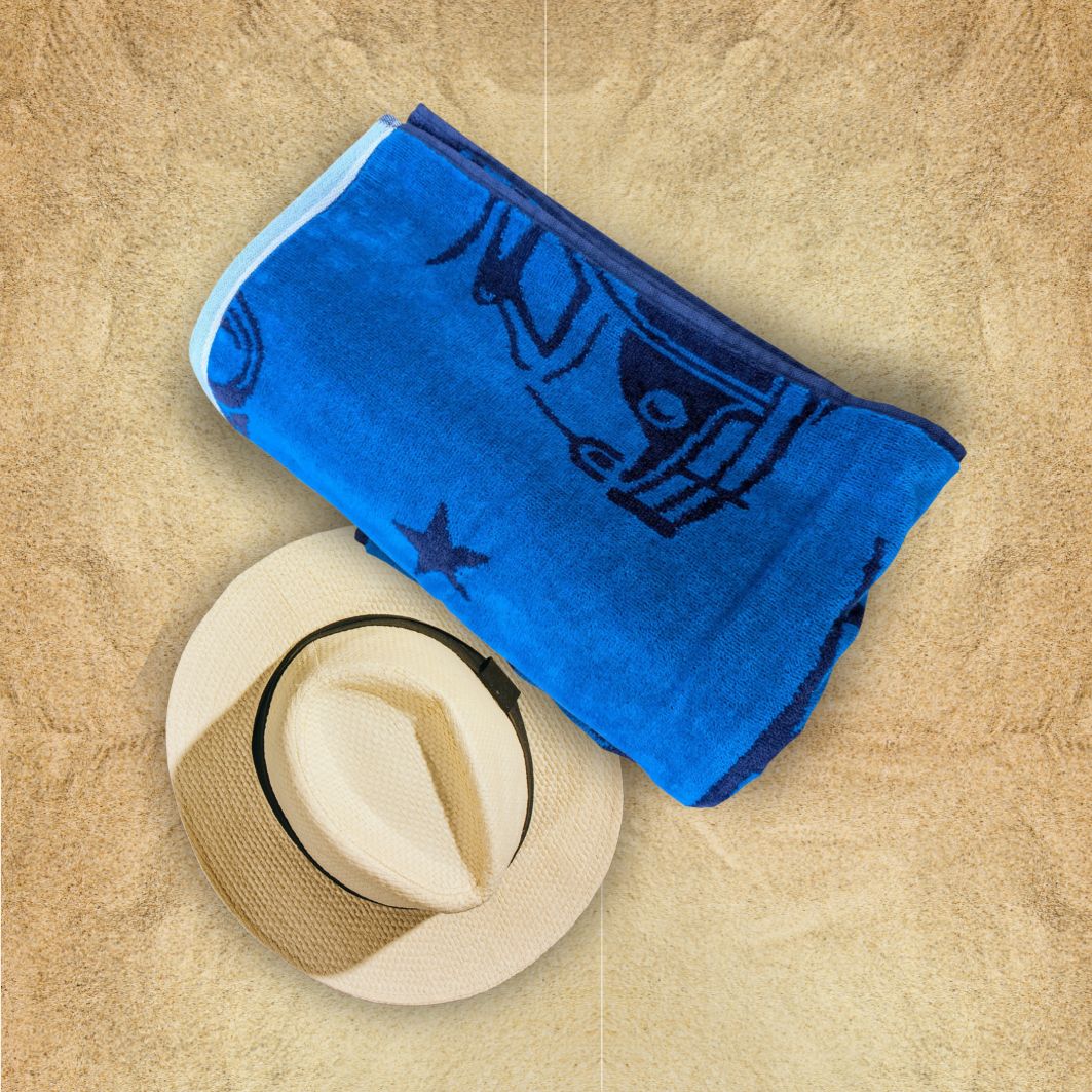 Blue Velour Beach Towel - 100% Cotton | Camper Van