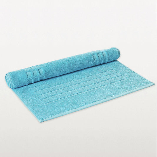 Aqua Blue quick-dry cotton bath mat on white background