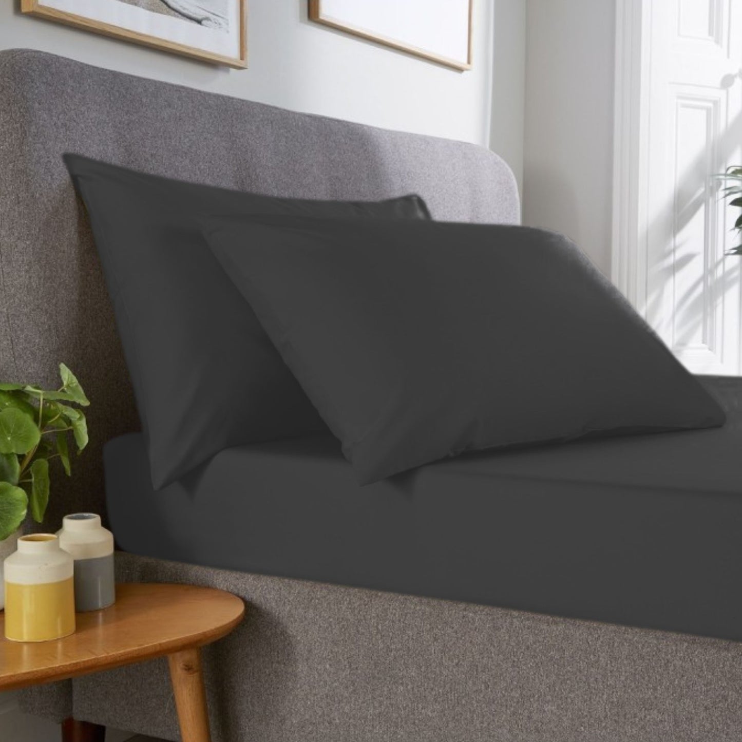 Black - Percale Pillowcase Pair | Cotton Blend - Easy Care Bed Linen