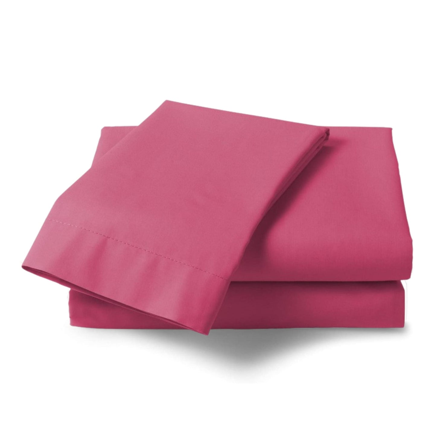 Cerise Pink Percale fitted sheet made from polycotton blend folded neatly against a white background