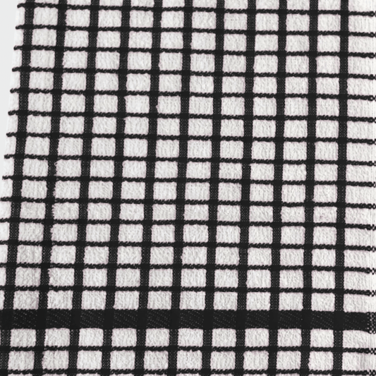 Close up of black and white checkered tea-towel.