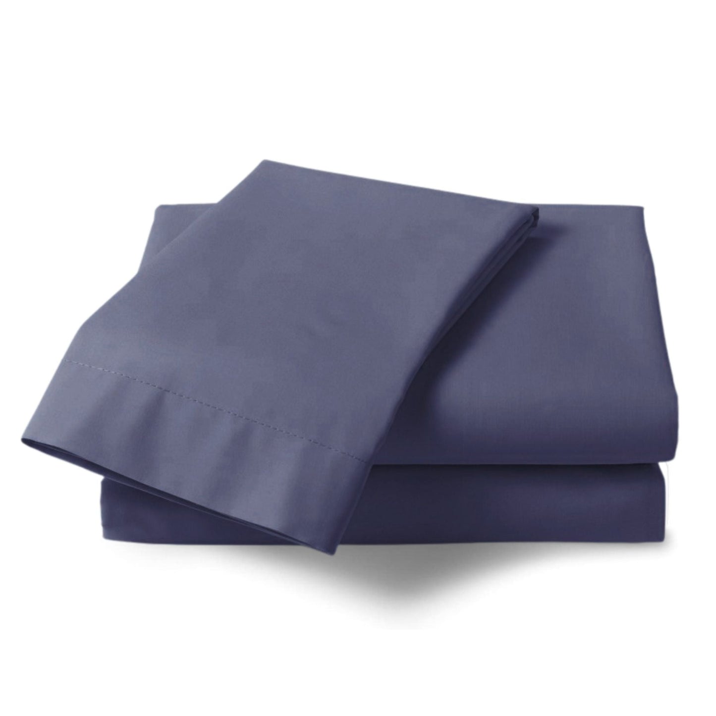 Navy Blue Percale Fitted Sheet made from polycotton blend folded neatly against a white background