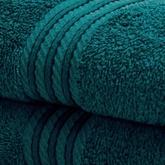 Close up of Peacock Green 500GSM bath Towels in fine combed cotton