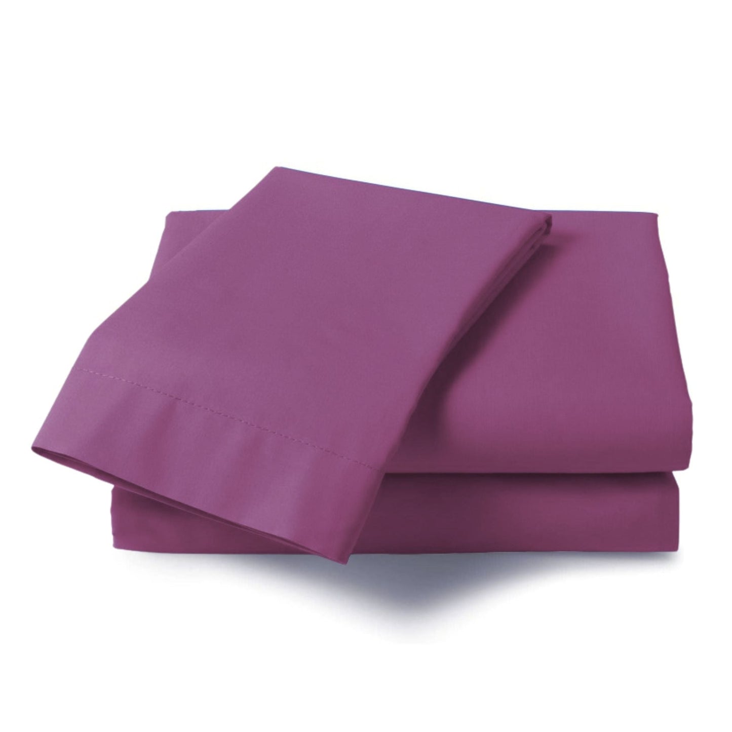 Purple Aubergine fitted sheet made from polycotton blend folded neatly against a white background