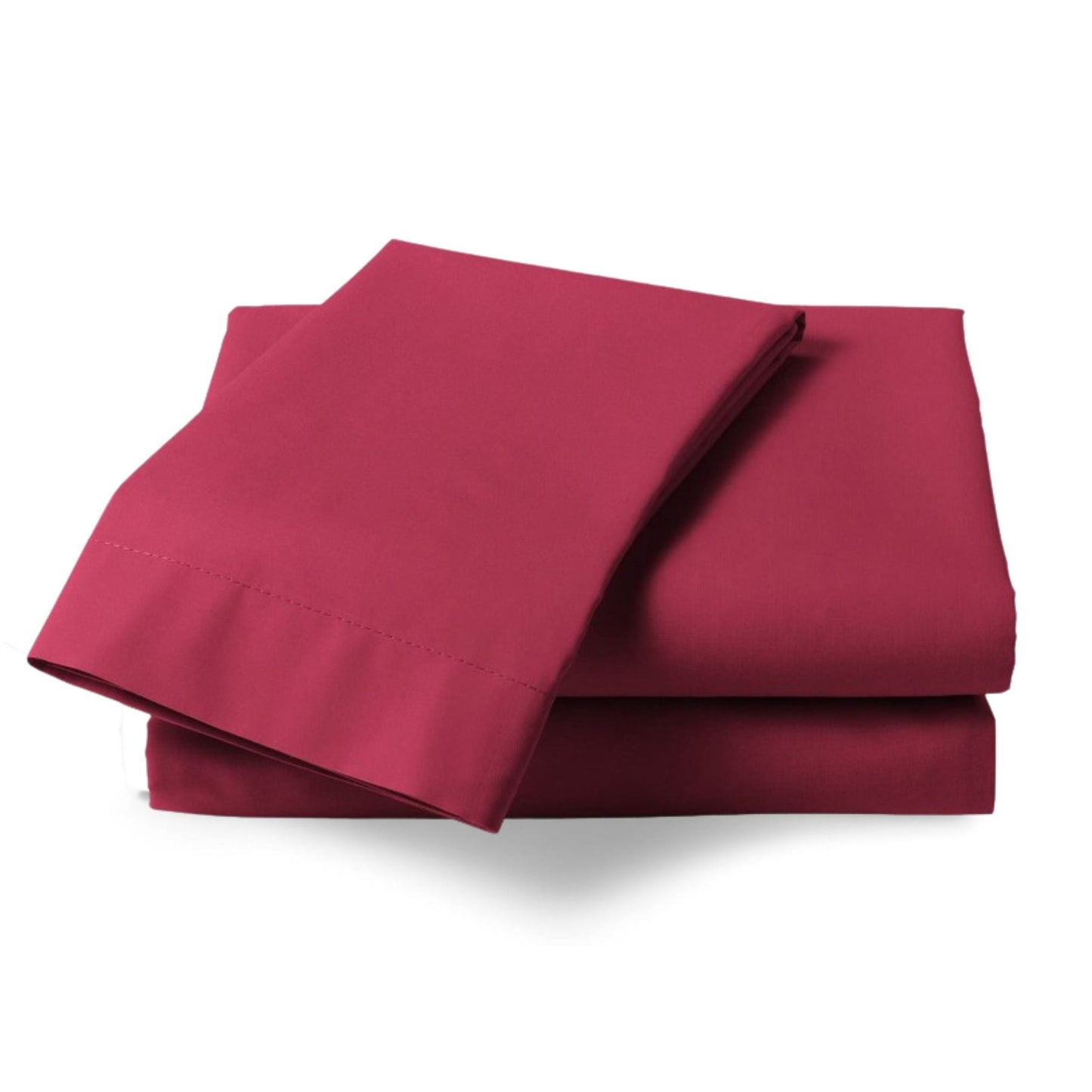 Red Berry Percale fittedsheet made from polycotton blend folded neatly against a white background