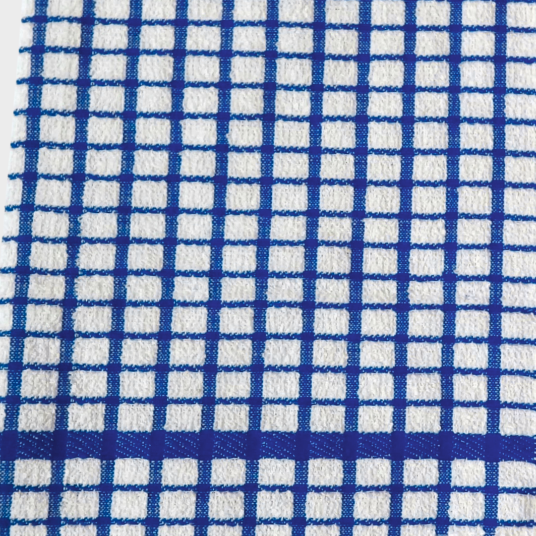 Close-up of blue and white checkered fabric pattern