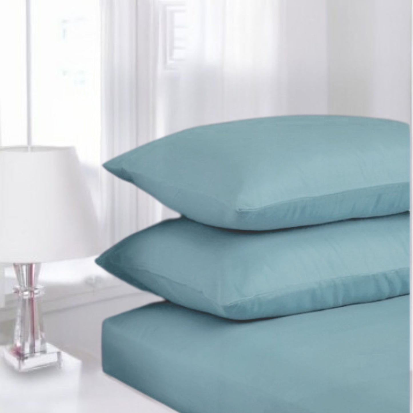 Aqua Blue - Percale Pillowcase Pair | Cotton Blend - Easy Care Bed Linen