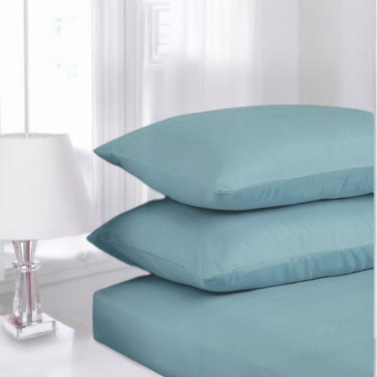 Aqua Blue - Percale Pillowcase Pair | Cotton Blend - Easy Care Bed Linen - restmor.co.uk - colour