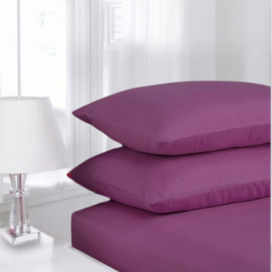 Purple Aubergine - Percale Flat Sheet | Cotton Blend - Easy Care Bed Linen