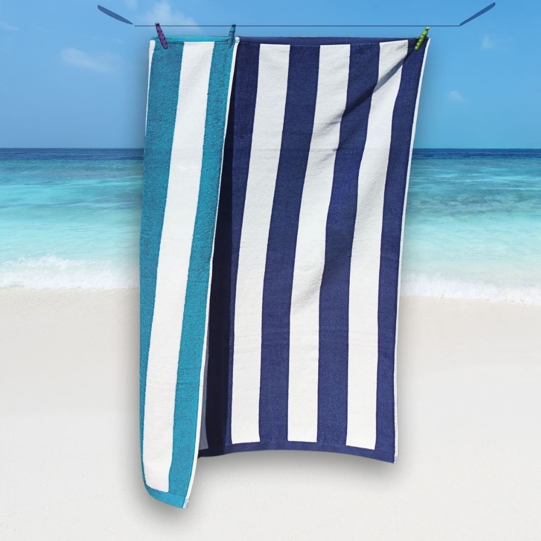 Blue Candy Velour Beach Towel - 100% Cotton | Blue Stripe - restmor.co.uk - colour