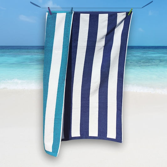Blue Candy Velour Beach Towel - 100% Cotton | Blue Stripe - restmor.co.uk - colour