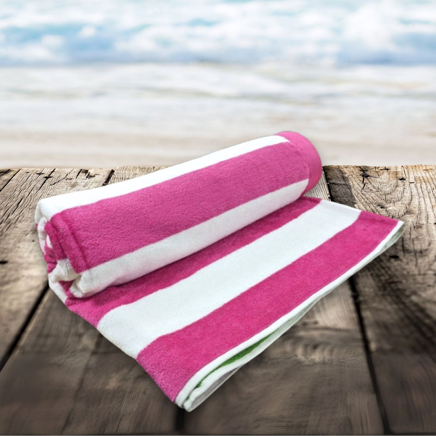 Candy Pink Beach Towel - 100% Cotton | Pink Stripe - restmor.co.uk - colour