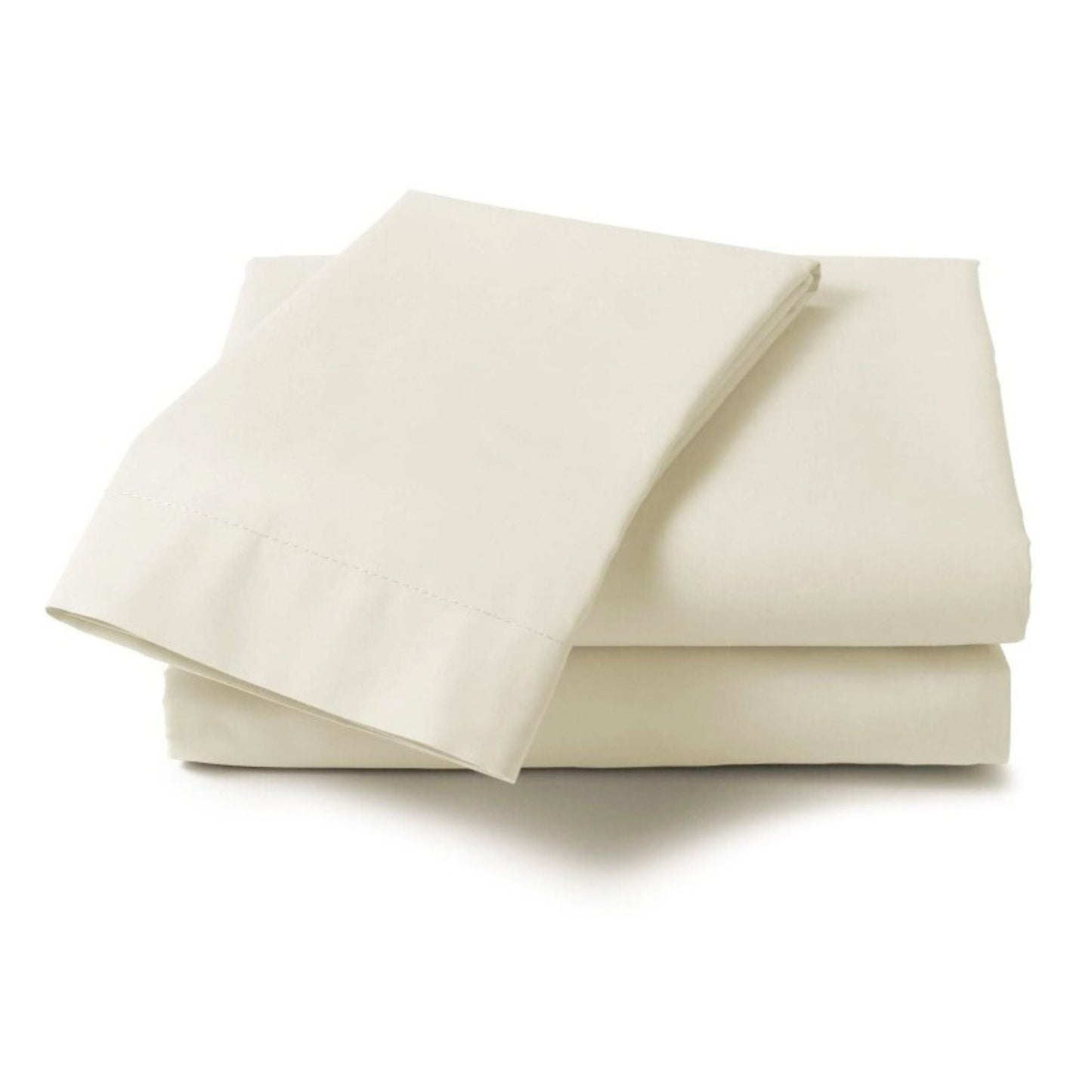 Fresh ivory Percale pillowcase pair made from a polycotton blend folded neatly against a white background. 