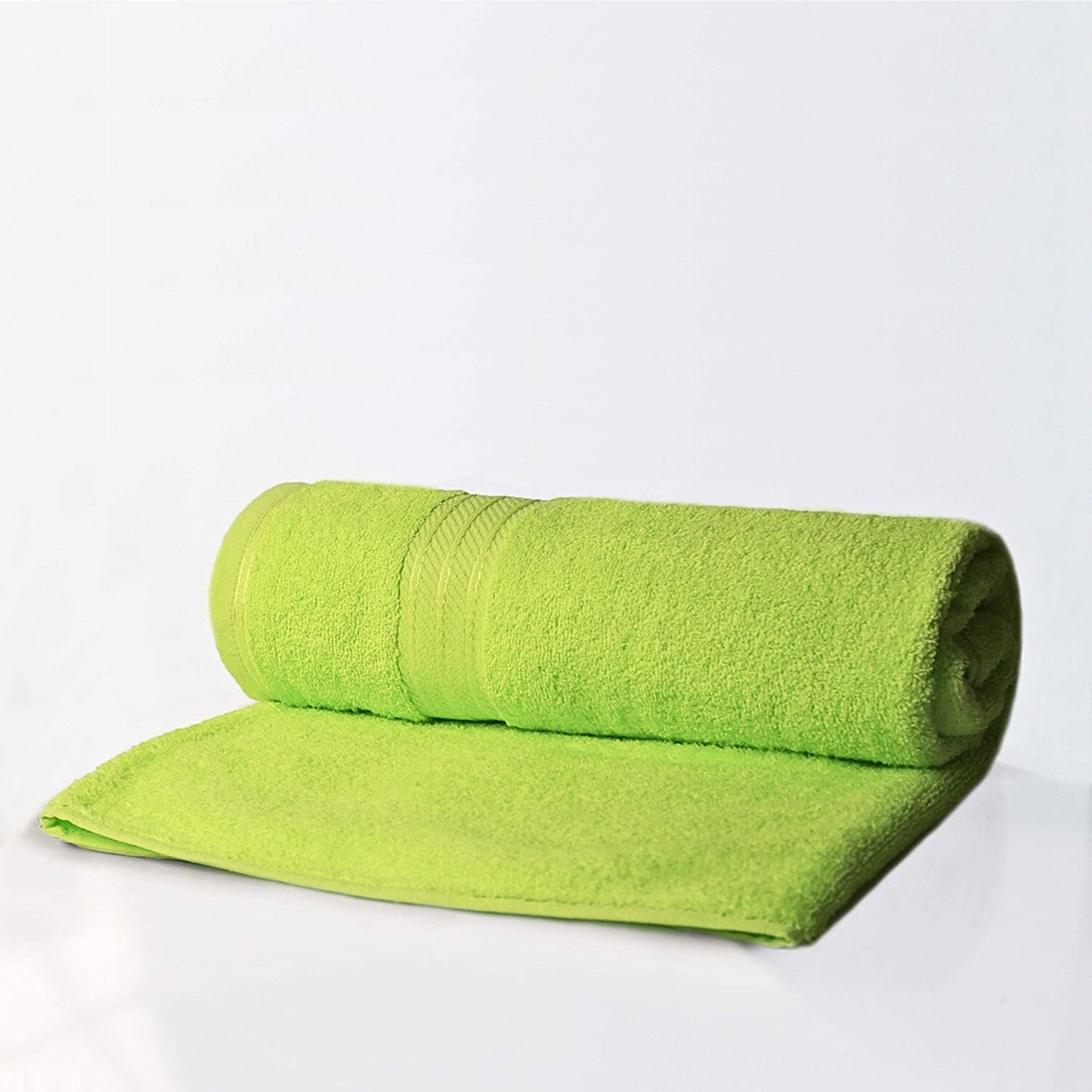 Lime Green rolled bathroom towel in combed cotton and 500gsm pile