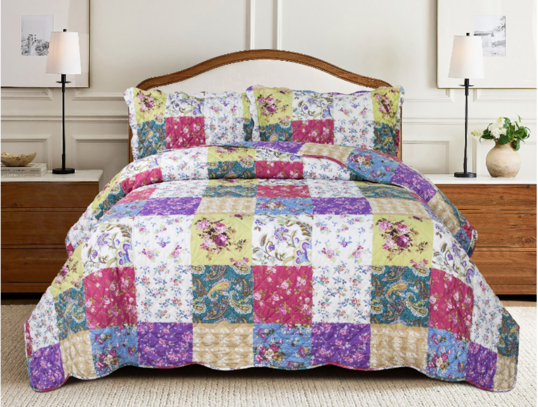Maria Floral - Quilted Bedspread - Single - Double - King Bed - restmor.co.uk - colour
