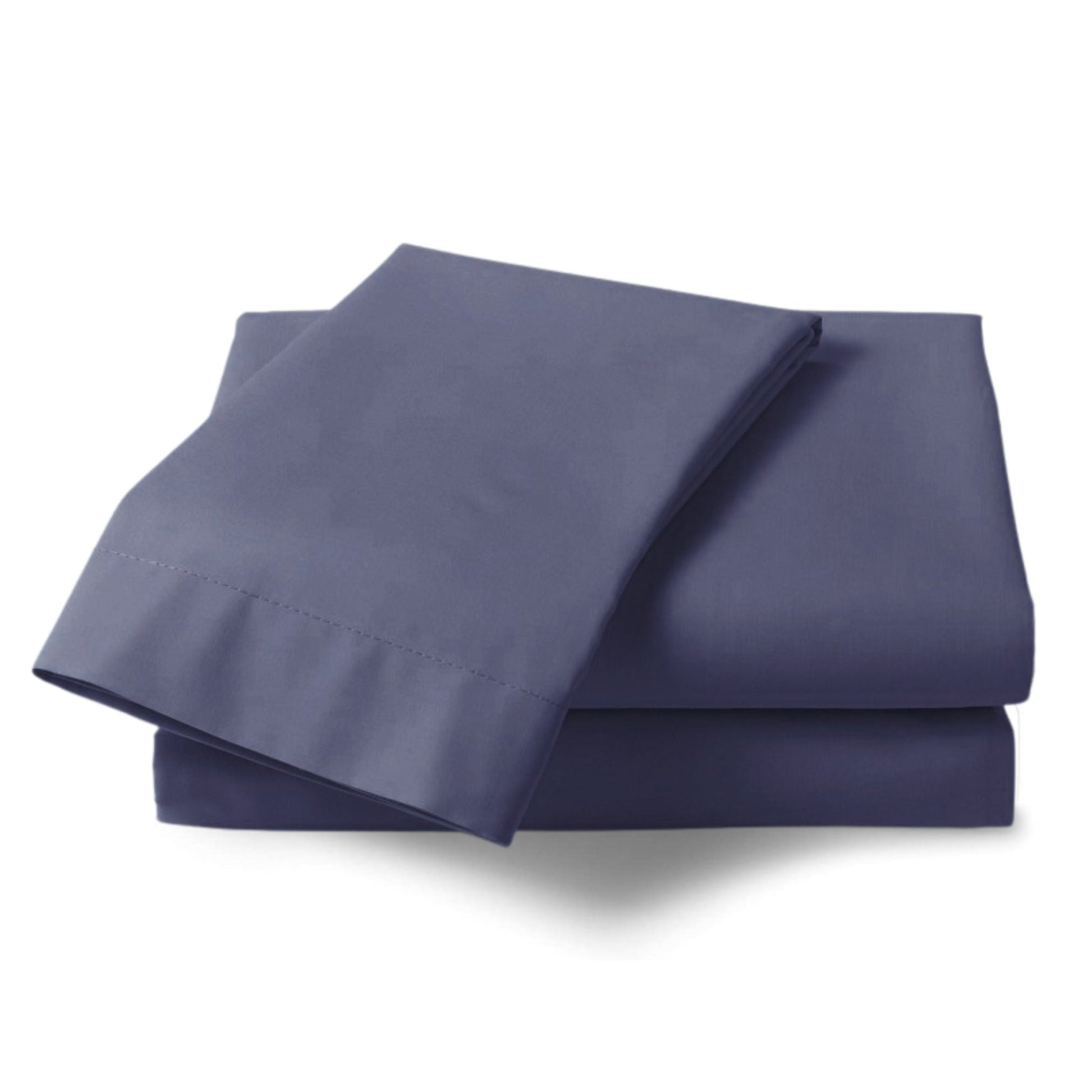 Navy Blue Percale Fitted Sheet made from polycotton blend folded neatly against a white background