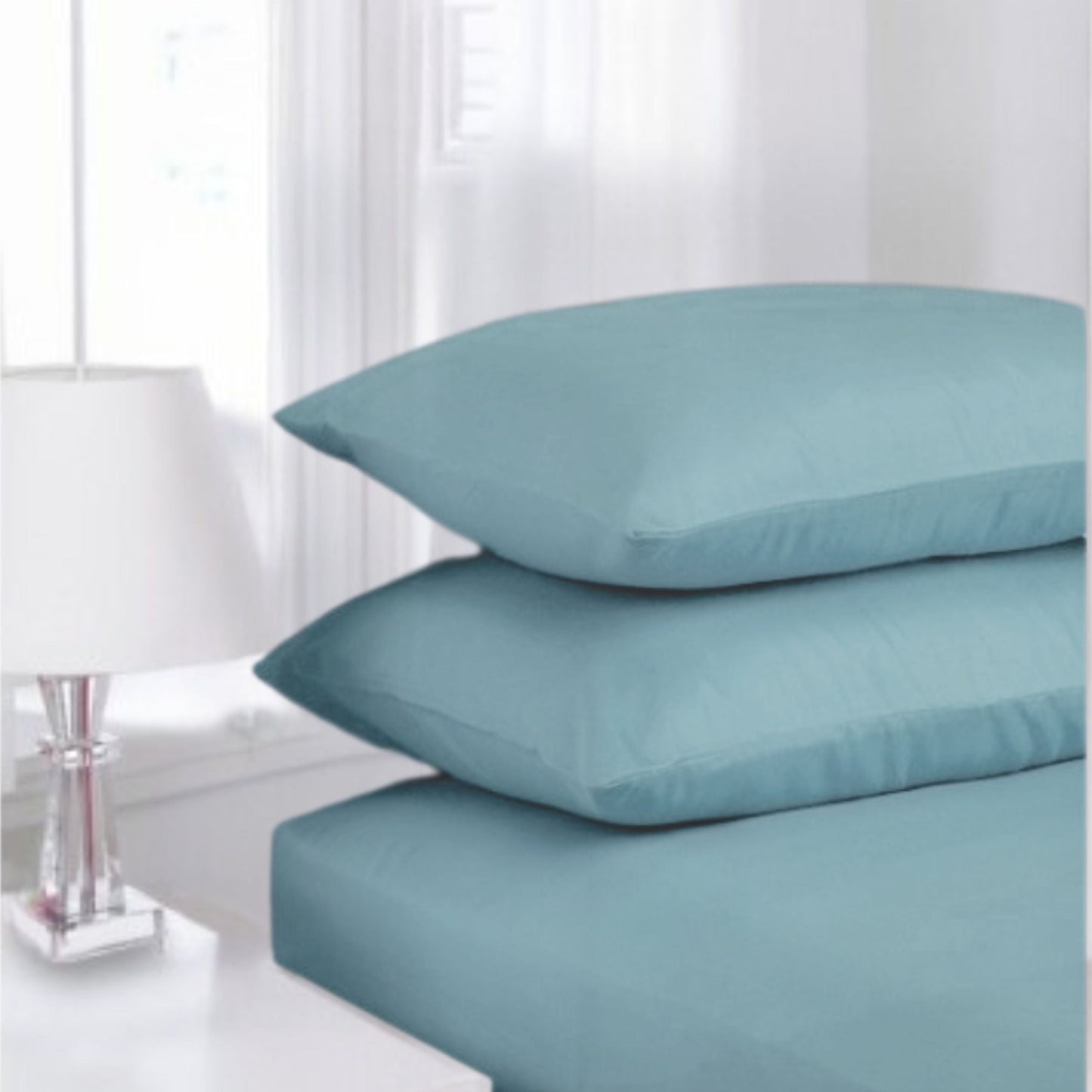 Aqua Blue - Percale Fitted Sheet | Cotton Blend - Easy Care Bed Linen