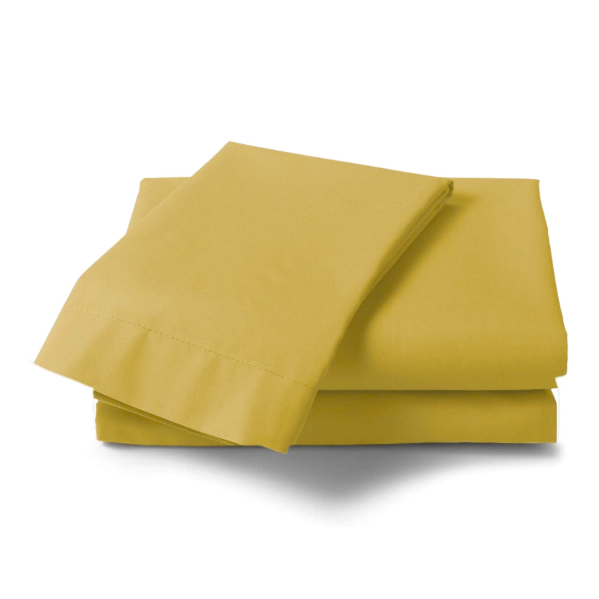 Ochre Yellow Percale pillowcase pair made from polycotton blend folded neatly against a white background