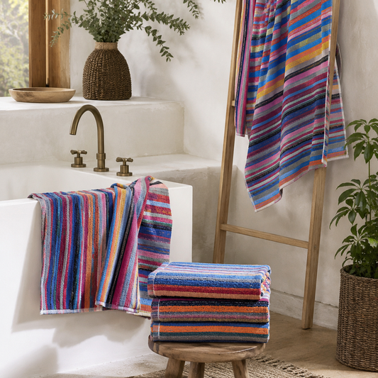 Recycled Cotton Striped Hand & Bath Towels – Wholesale UK - restmor.co.uk - colour