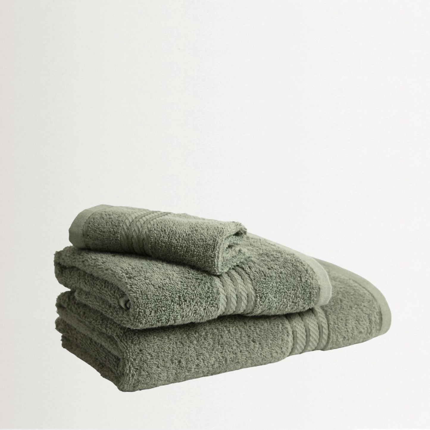 Sage Green 500gsm soft bathroom towel made from combed cotton on white background