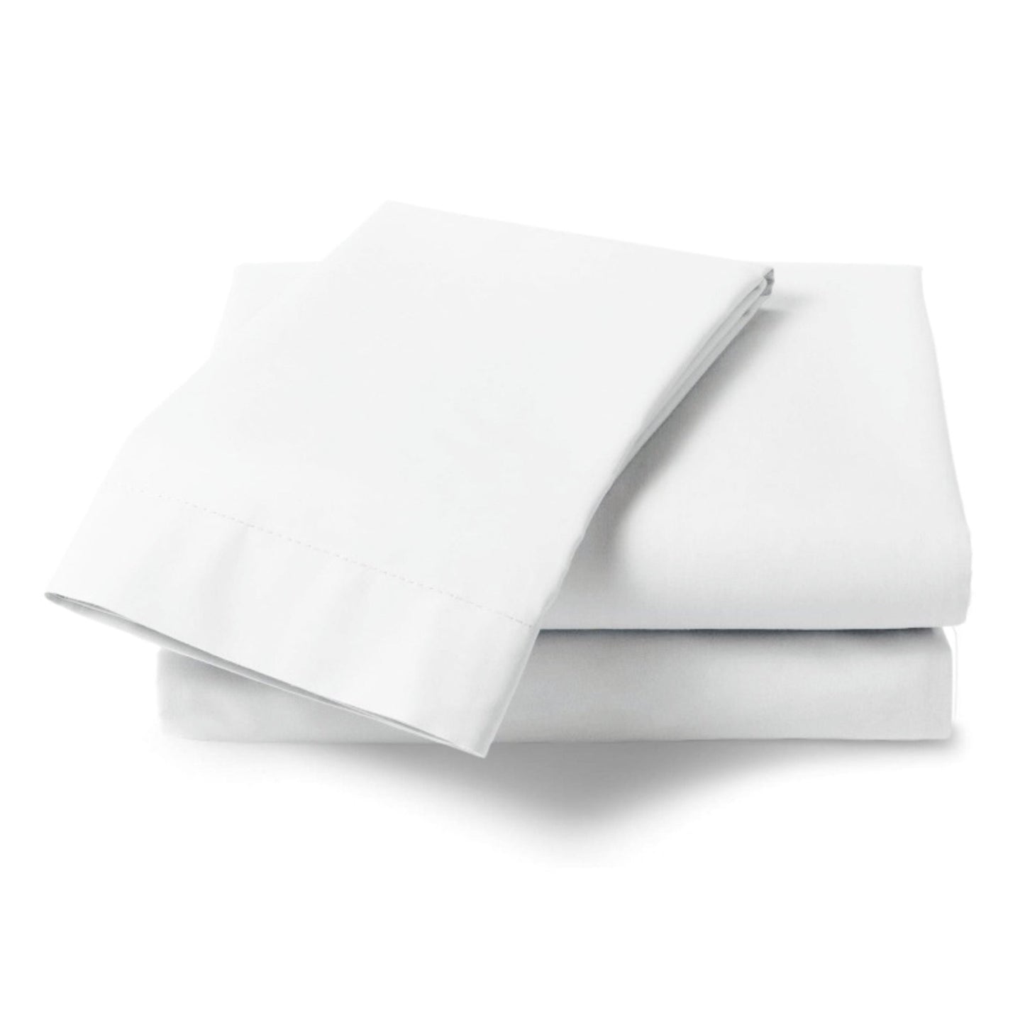 Crisp white percale pillowcase pair made from polycotton blend against a white background