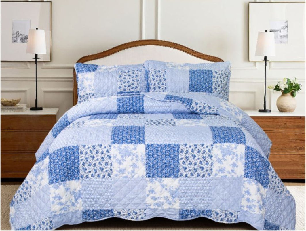Yalima Blue - Quilted Bedspread - Single - Double - King Bed - restmor.co.uk - colour